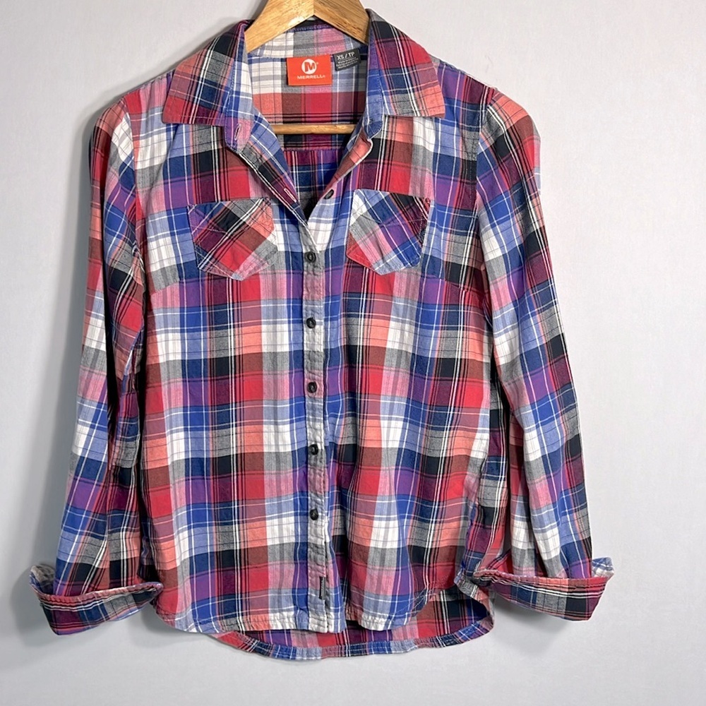 Merrell Women's Harper Tartan Plaid Flannel Button Down Shirt size XS/TP